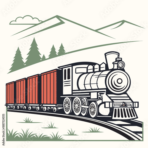 Vintage steam train in mountainous landscape