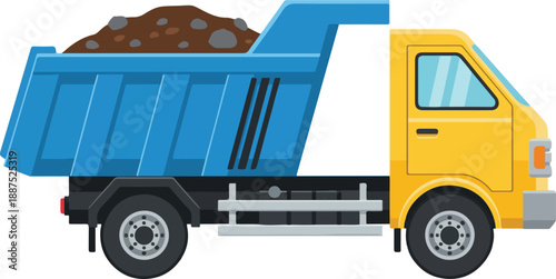 Dump truck construction vehicle yellow heavy transport truck vector illustration