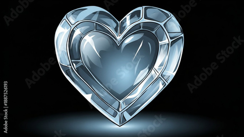 3D rendered ice heart crystal symbolizing cold love or frozen emotions isolated on a dark background with soft light