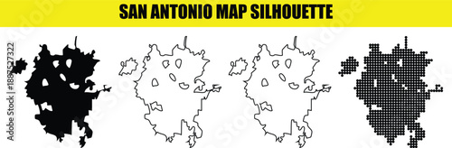Fotografie San antonio map silhouette collection with black fill white outline and creative