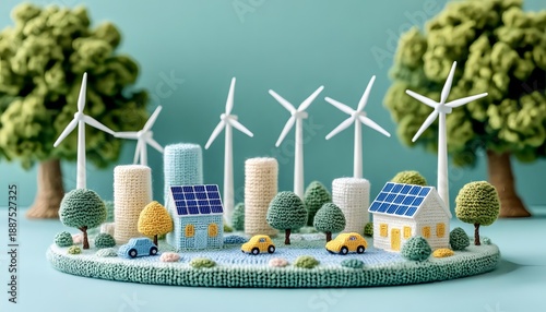 knitted houses with solar panels