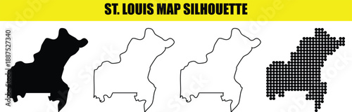 St louis missouri usa map silhouette compilation offering solid outline and dotted map forms.