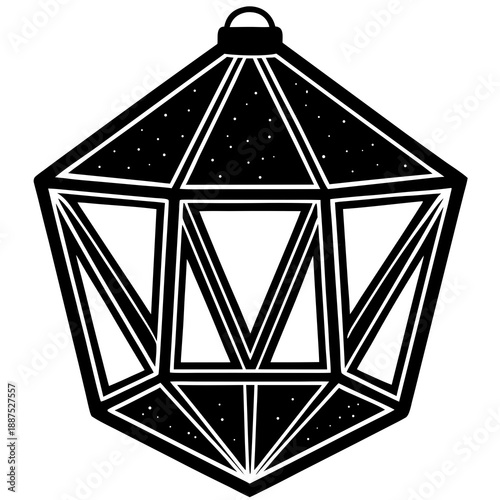 Elegant black and white geometric terrarium or ornament with starry facets vector illustration