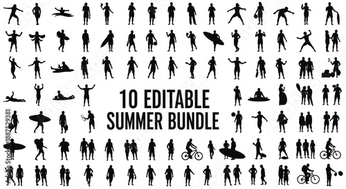 Summer activity silhouette bundle for graphic design