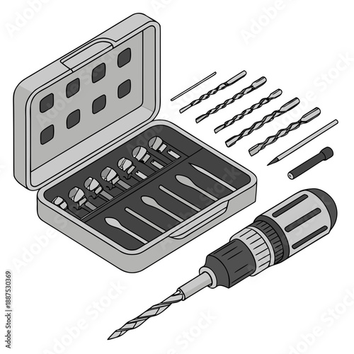 Drill bit set with case and screwdriver