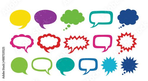 Colorful Grunge Speech and Thought Bubbles Clipart Set – Comic Text Balloons