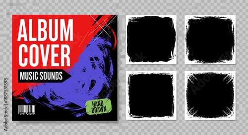 Grunge Album Cover & Brush Texture Frames – Hand-Drawn Edges PNG Set