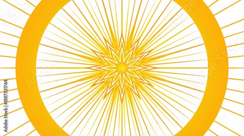 Vibrant abstract radial background design featuring a dynamic sunburst star explosion centered within a bold orange ring frame graphic vector illustration