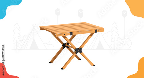 Lightweight portable wooden folding table designed for camping and outdoor activities, featuring a slatted top and cross-leg support.