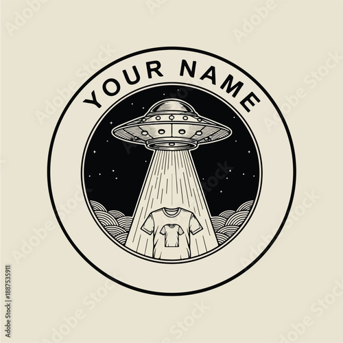 Retro UFO Abducting TShirt in Circular Emblem.