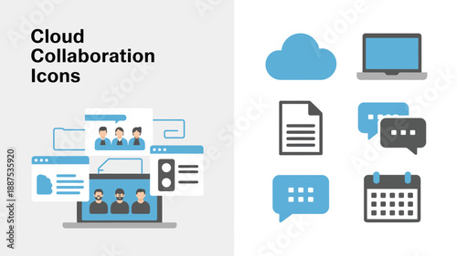 Cloud Collaboration Icons for Teamwork and Productivity