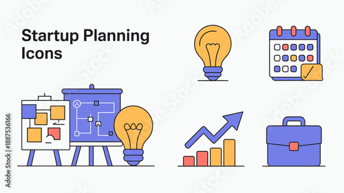 Startup planning and business strategy icons for entrepreneurs and small business owners to succeed
