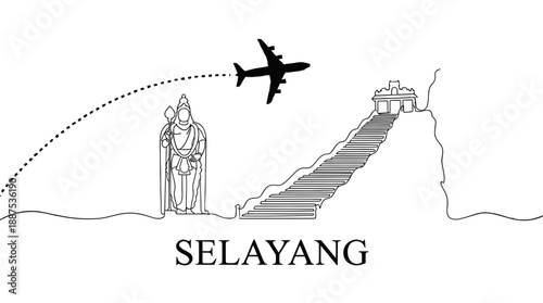 Selayang Batu Caves landmarks with airplane travel vector illustration