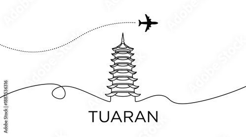 Tuaran pagoda travel and flight vector illustration