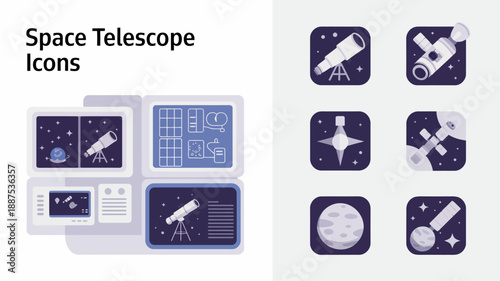 Space Telescope Icons Set for Astronomy and Space Exploration Design Elements