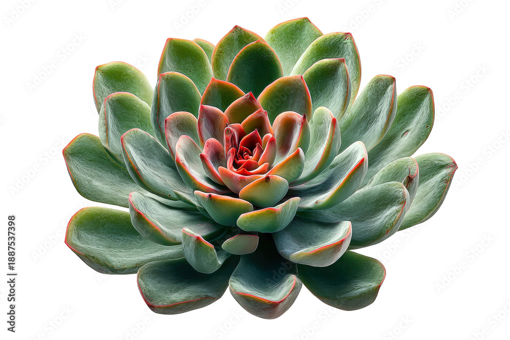 Fototapeta premium Echeveria Succulent Plant Close-up with Vibrant Green and Red Tones Isolated on Transparent Background