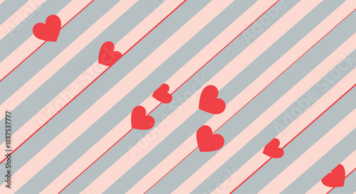 Add a touch of romance and playfulness to your project with this vibrant heart pattern featuring red hearts on pink and blue stripes, perfect for Valentine's Day, love-themed designs