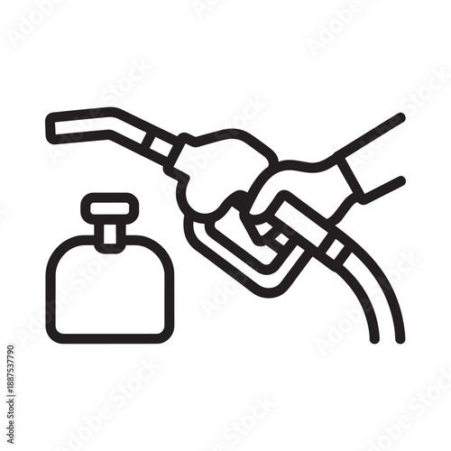 A simple line drawing of a fuel pump nozzle and gas tank