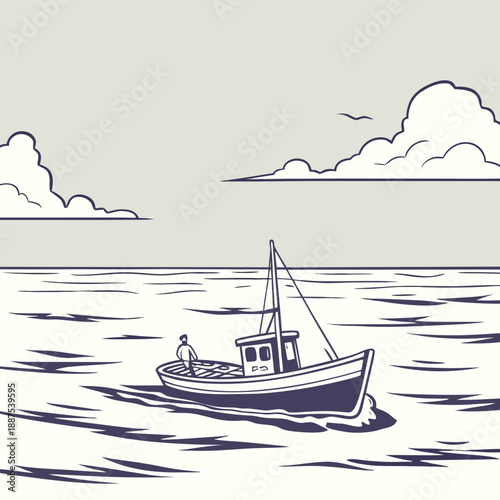 Solitary boat on calm sea