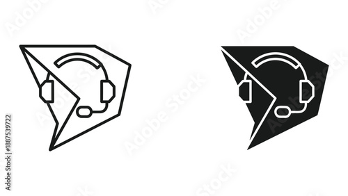 Customer support logo design with headset and paper plane