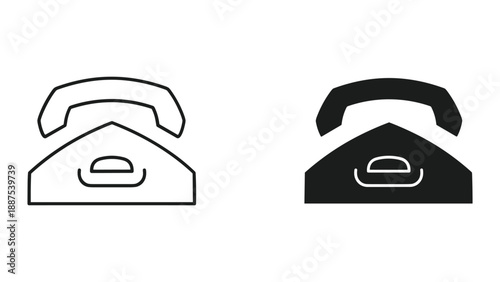 Simple black and white landline phone icon set