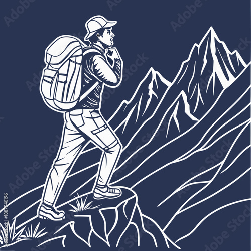 Hiker admiring mountain view