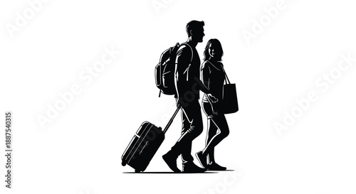 Couple traveling together with luggage