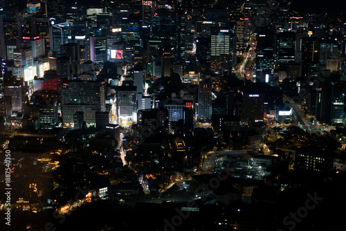 Photography aerial view of night city seoul