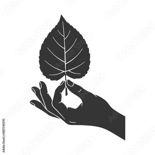 葉を持つ手のシルエットアイコン