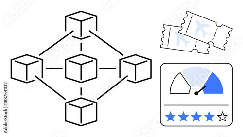 Blockchain concept. Blockchain for secure transactions, data transparency, and efficiency in travel. Blockchain strengthens ticketing, rating systems, and user experience. For tech, travel
