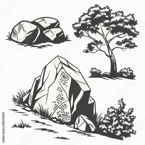 Silhouette of rocks and trees