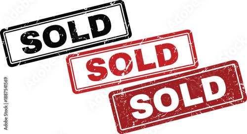 Sold stamp label collection with grunge texture for business marketing promotion retail sales and approved status vector