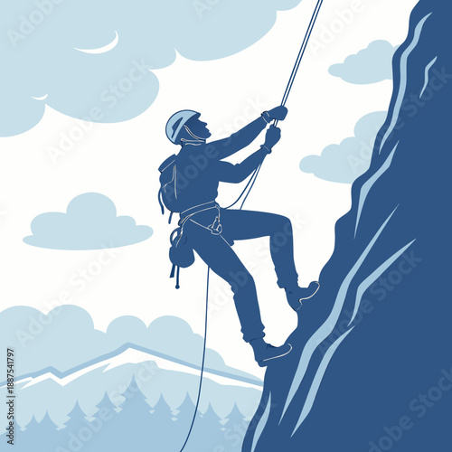 Rock climber ascending a mountain