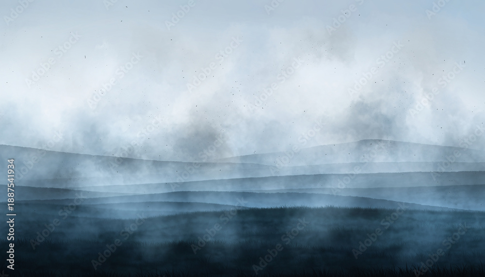 Fototapeta premium Smoke covers mountain range landscape