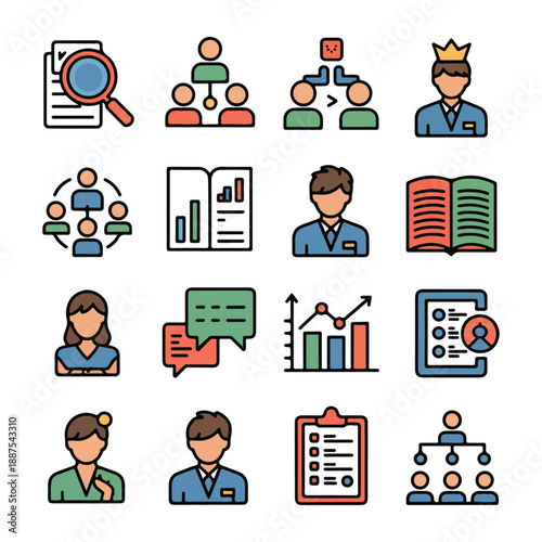 Human Resources Flat Icons Set – Business, Recruitment, Teamwork & Employee Management