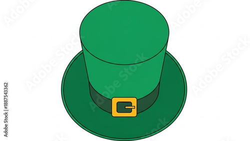 Green Leprechaun Hat with Golden Buckle Isolated on White Background