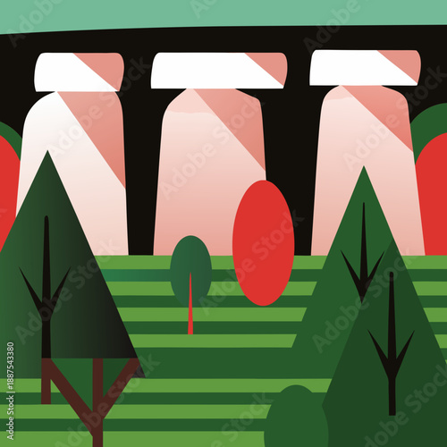 Abstract landscape with stones and trees