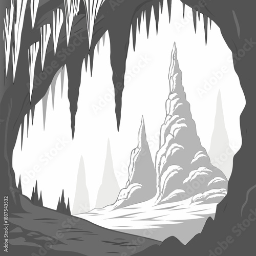 Illustration of a cave with ice formations