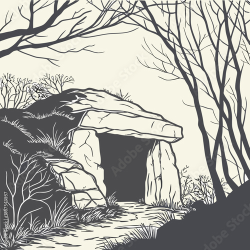 Ancient stone structure in a forest