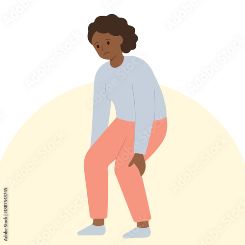 Elderly Woman Experiencing Knee Pain, Flat Vector Illustration