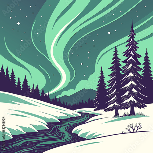 Winter night with northern lights