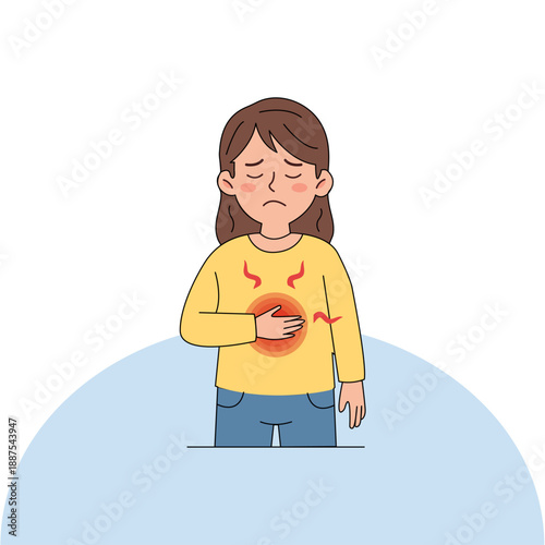 Woman Suffering from Stomach Pain and Indigestion, Flat Vector Illustration