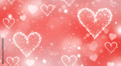 Sparkling hearts and bokeh lights on a soft red and pink background, a romantic and festive celebration theme Valentine’s Day background