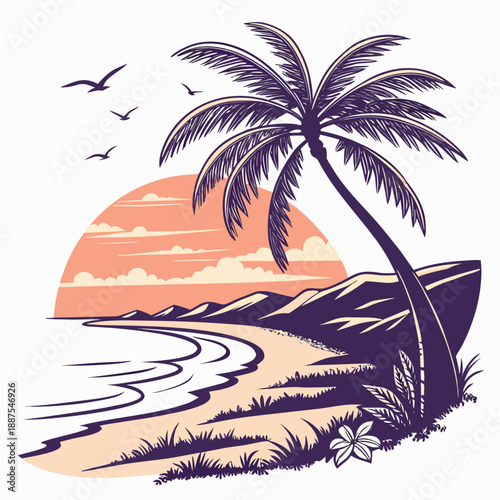 Tropical sunset beach scene