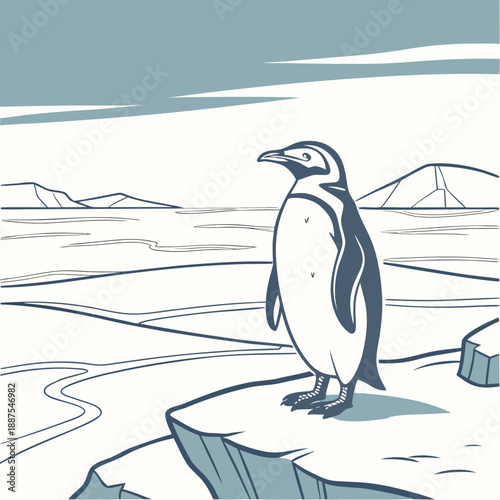 Penguin in an icy landscape