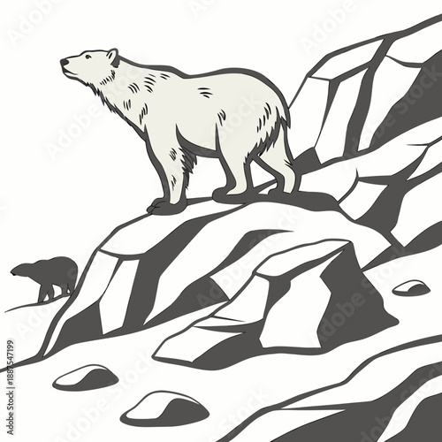 Polar bear on rocky terrain