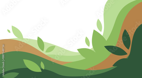 A vector illustration of a stylized green and brown leafy logo decoration on a white background with a natural and earthy mood.