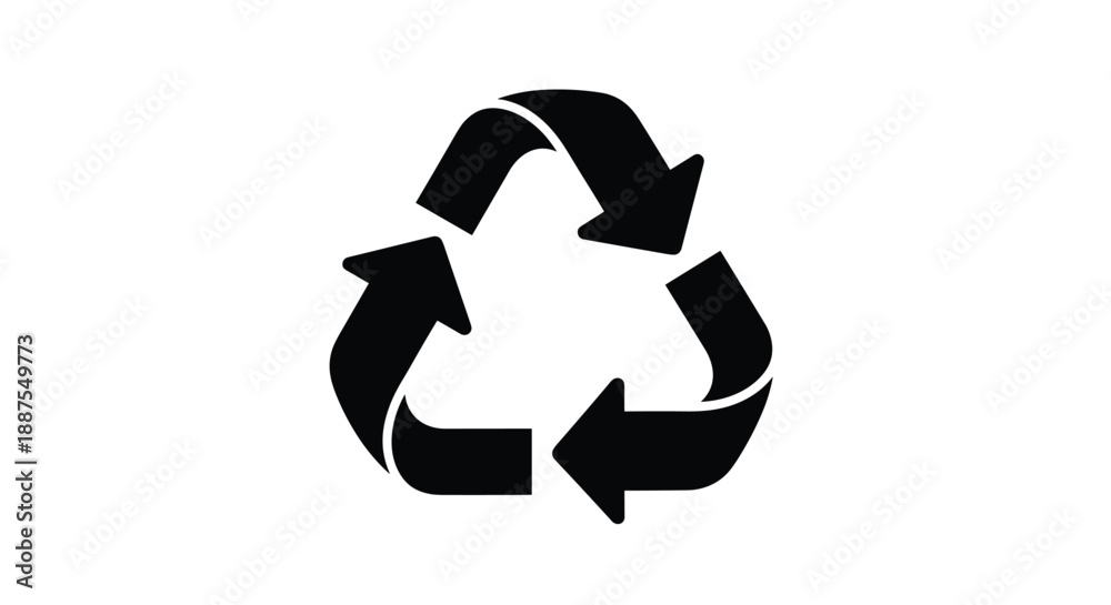Obraz premium Universal black recycling symbol with three arrows in circular triangle shape for environmental waste management concept.