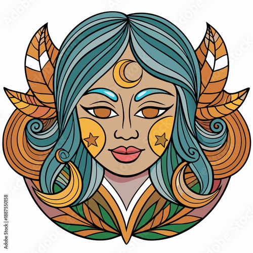 Minimal Tattoo Style Vector of a Calm Abstract Face with Soft, Organic Lines