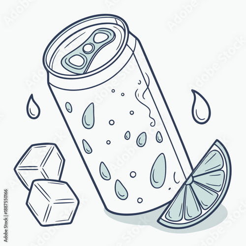 Refreshing soda with lemon and ice